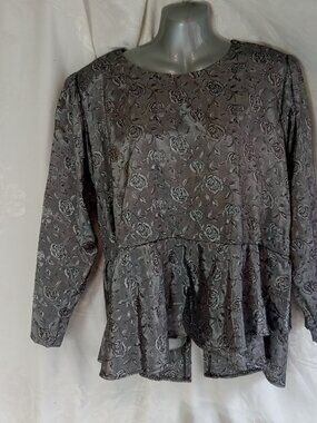 Vintage 90's Sz 18 XL Silver Ruffled Romantic Gypsy Top Rose Blouse Topper